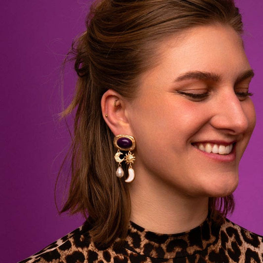 Oorbellen Plum Stardust - WanderWood