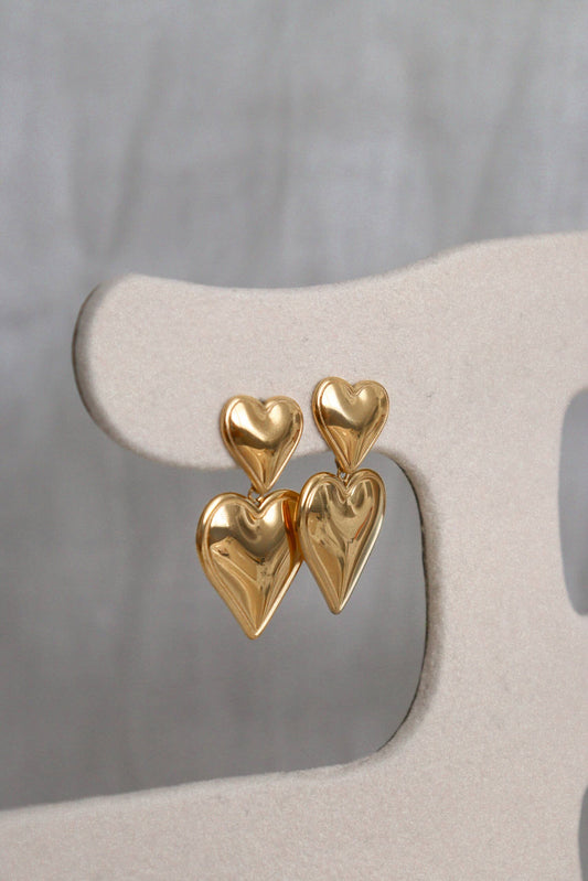 Statement Oorbellen Dubbel Hart Goud - WanderWood