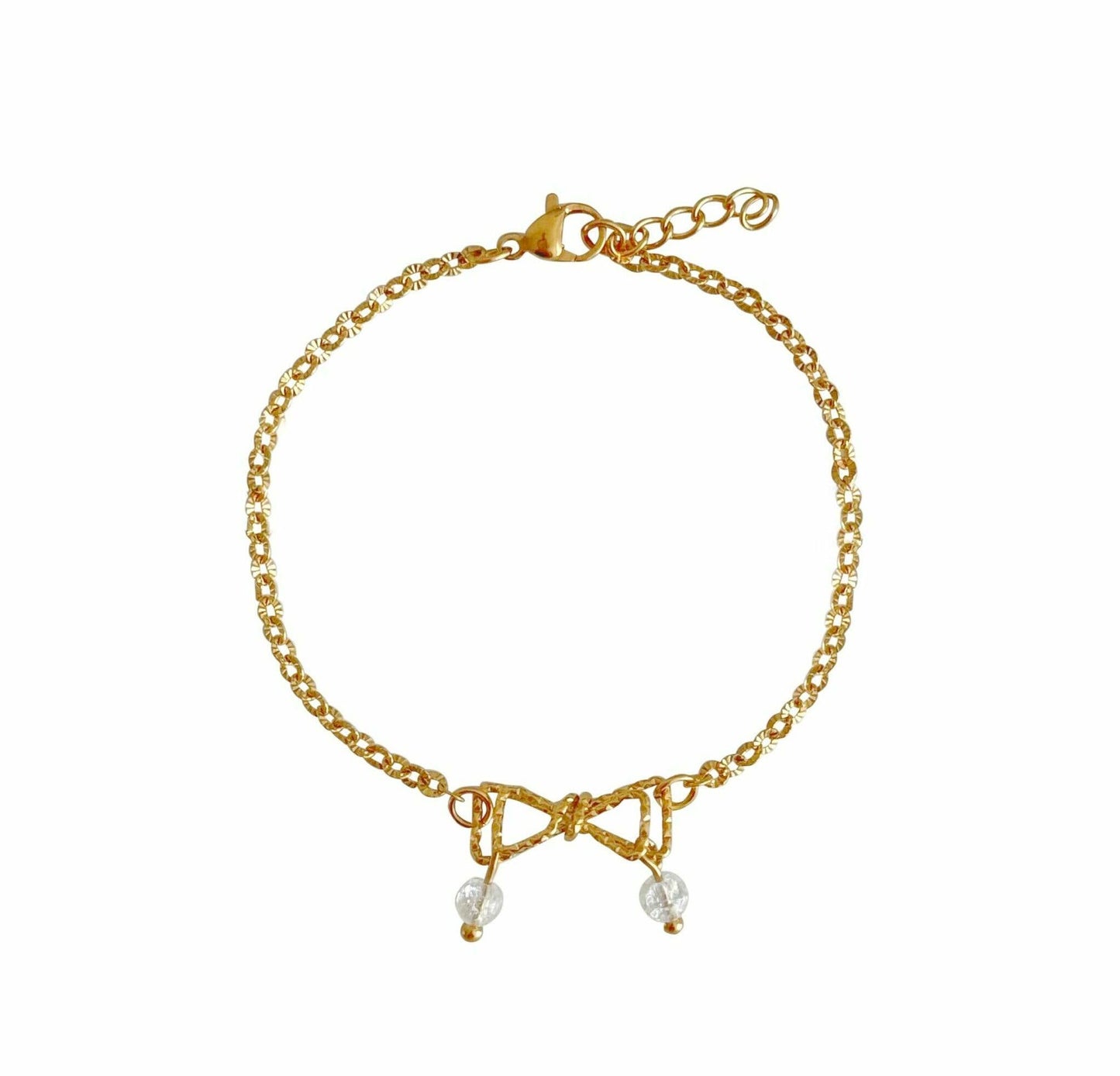 Bow & Cracked Rock Crystal Bracelet - Gold - WanderWood