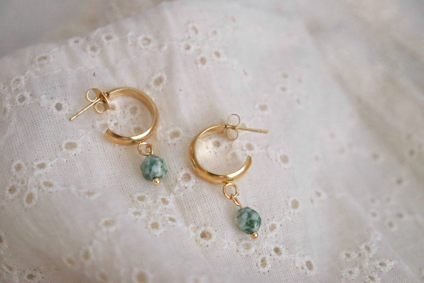Oorbellen Green Spot Jasper Goud