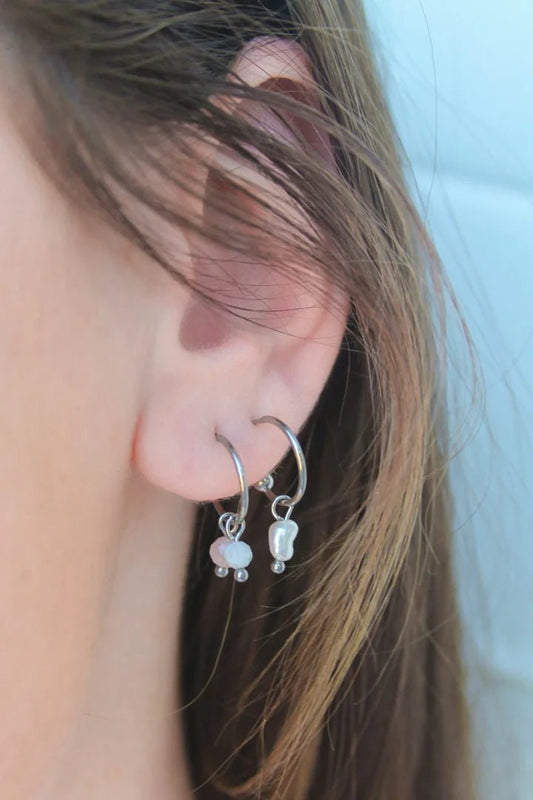 Oorbellen Maansteen & Zonnesteen Oorringen - Zilver - WanderWood