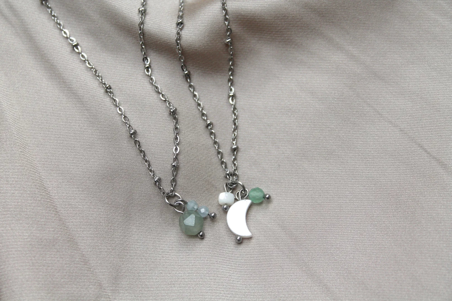 Ketting Schelp Maantje & Aventurijn - Zilver