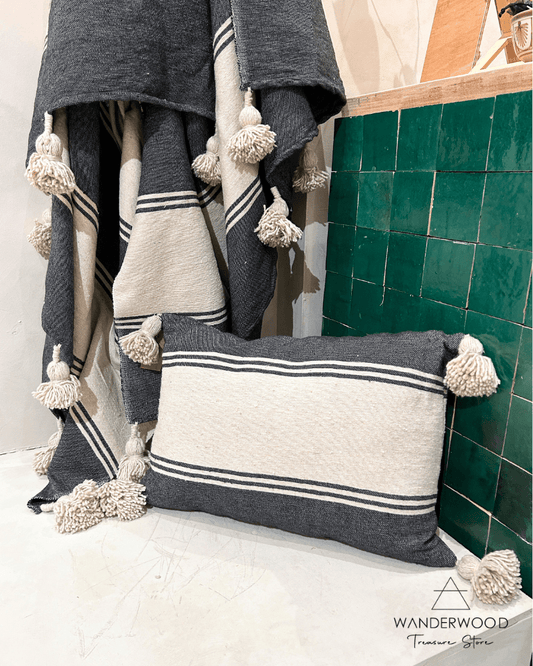 Pom Pom Plaid Taupe / Denim Blue - WanderWood