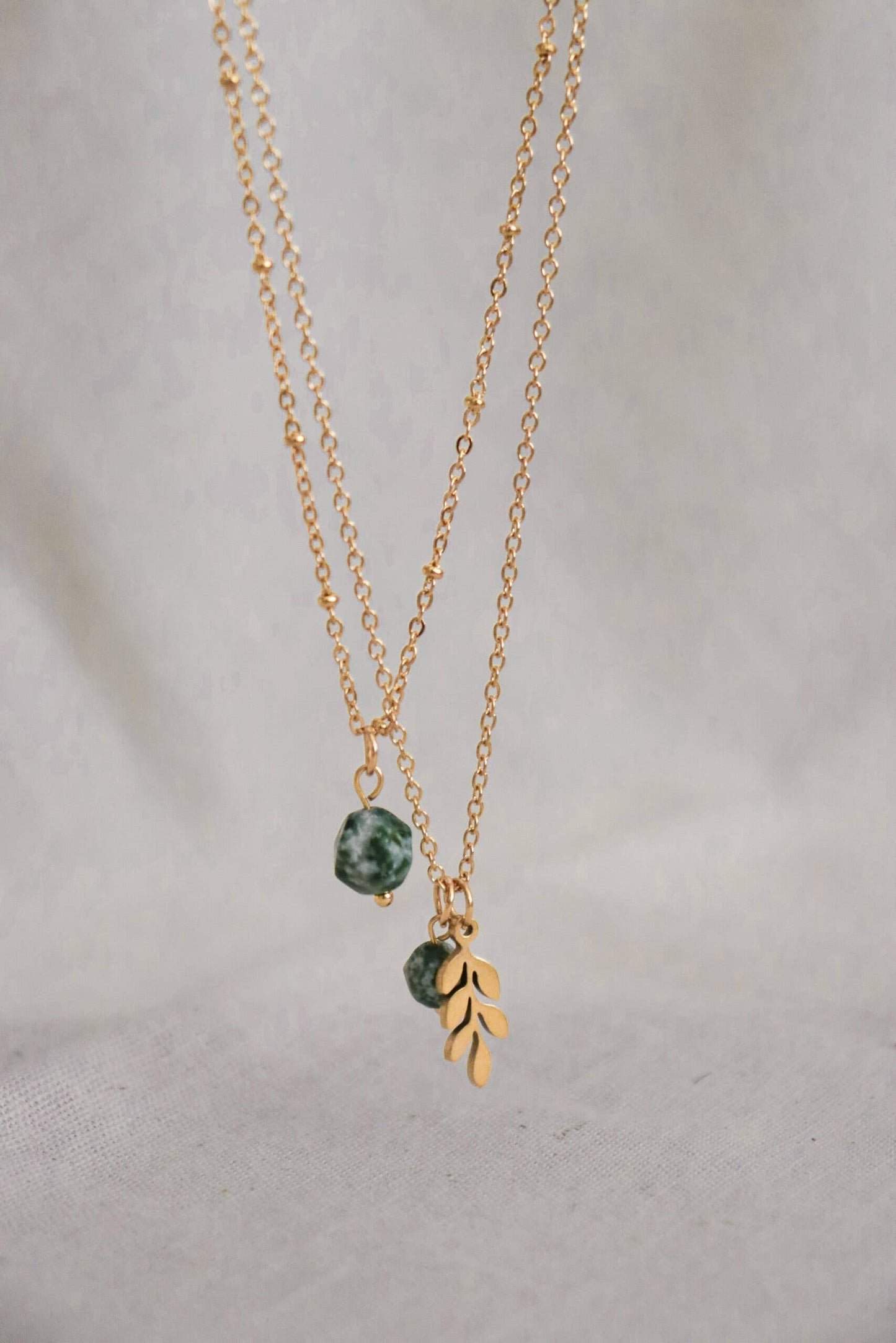 Ketting Green Spot Jasper & Leaf Goud