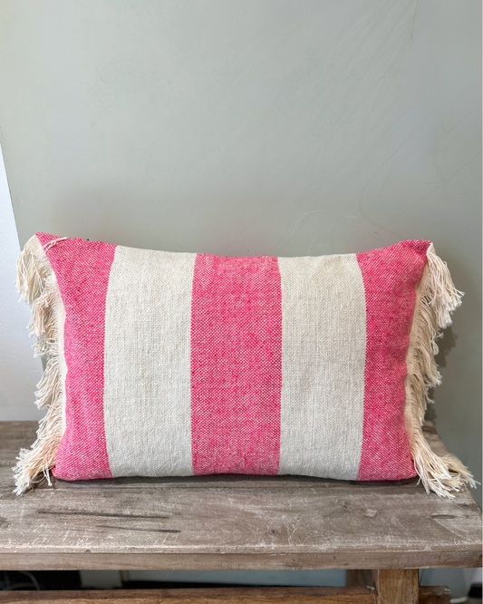 Kussen 010 - Stripe Pink / Undyed Cotton