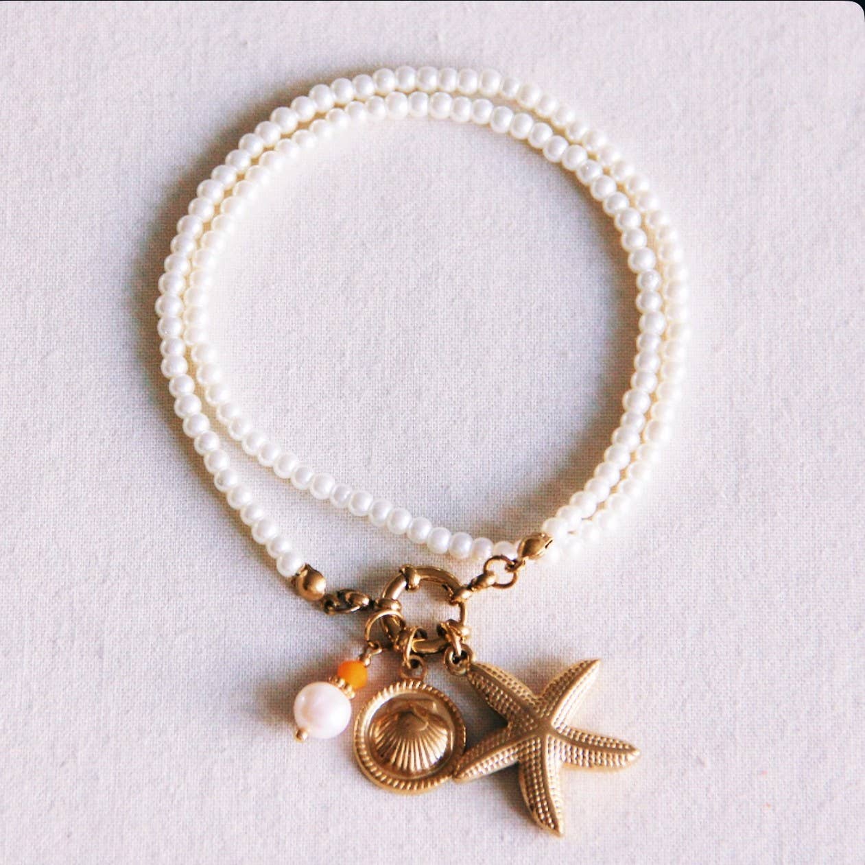 Parel Ketting met Zeester, Schelp - Goud