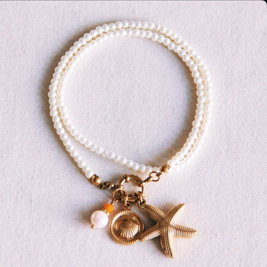 Parel Ketting met Zeester, Schelp - Goud