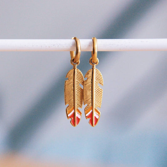 Oorbellen Veren Goud  - Orange/Red/Pink