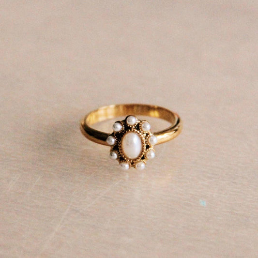 Stainless steel vintage ring with pearl stones - gold - WanderWood