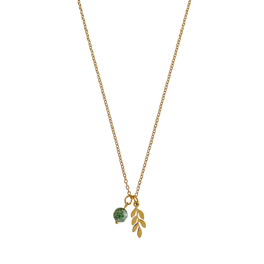 Ketting Green Spot Jasper & Leaf Goud