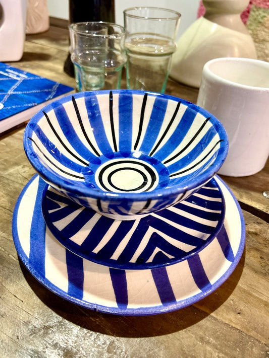 Handgemaakte Ontbijtbordjes Blue Stripe