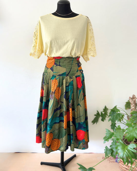 vintage rok met ananas print bij WanderWood