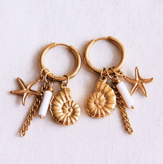 Oorbellen Schelp Zeester Pearl - Goud