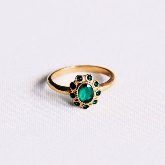 Ring Vintage Green Stone - Goud