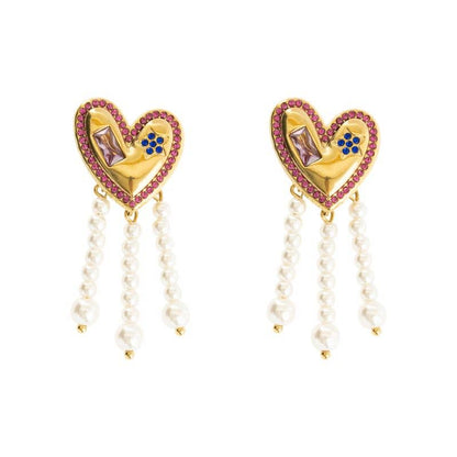 Heart-Shaped Tassel Pearl Dangles