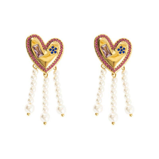 Heart-Shaped Tassel Pearl Dangles